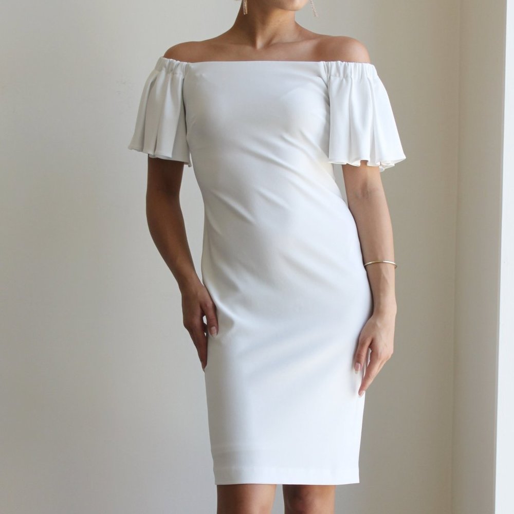 Joseph Ribkoff White Off-Shoulder Dress